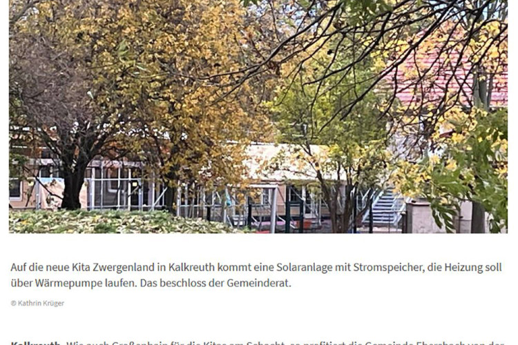 Zeitungsartikel Sächsiche Zeitung: Eine Solaranlage für die neu gebaute Kalkreuther Kita